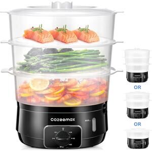 3 Tier Electric Food Steamer, 13.7QT Veggie Cooker, 60 Minute Timer, 800W(Black)